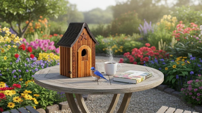 CEDAR ALPHA Water Proof Bluebird Bird Houses for Outside, 1.5" Entrance with Landing Perch Guard, Rustic Patriot Style, Squirrel Proof Composite Material Bird House for Outdoor, HDPE Roof 10 Years Weatherable - Image 3